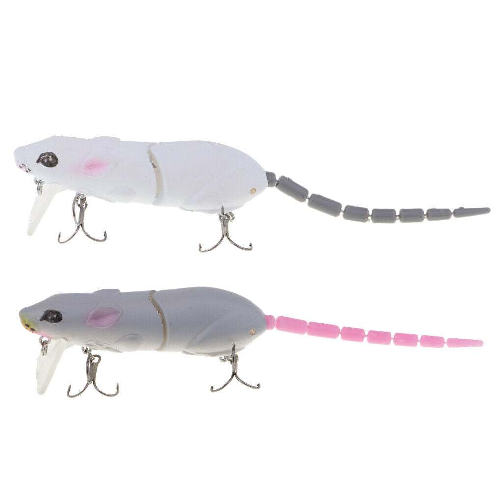 2pcs Plastic Mice Rat Lures Topwater Fishing Lures Artificial Bait with 2 Treble