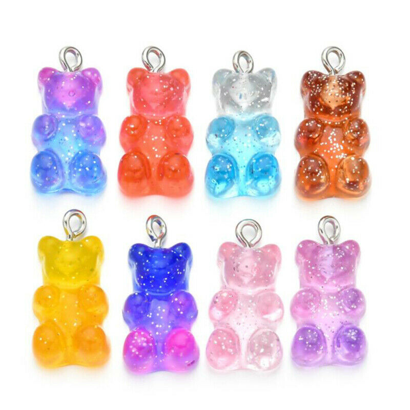 10Pcs Gummy Bear Charms Pendant Cartoon Bear Bead for DIY Crafts Jewelry Mak_DF
