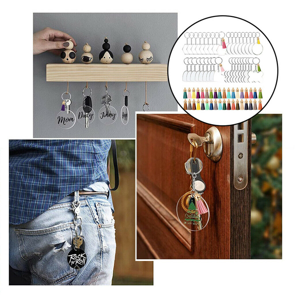 36 Pack Clear Acrylic Key Chain Keychain Blanks Charm Discs Keyring Crafts