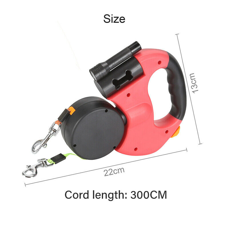 Retractable Dual Double Pet Leash Rope Zero Tangle Walk For Two Dog Adjustable