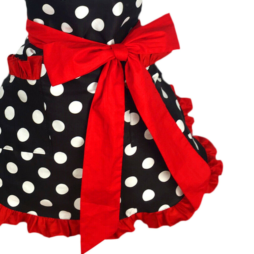 Cotton Kitchen Apron Maid Dots Apron Women Apron Bowknot Decor Bowknot Red