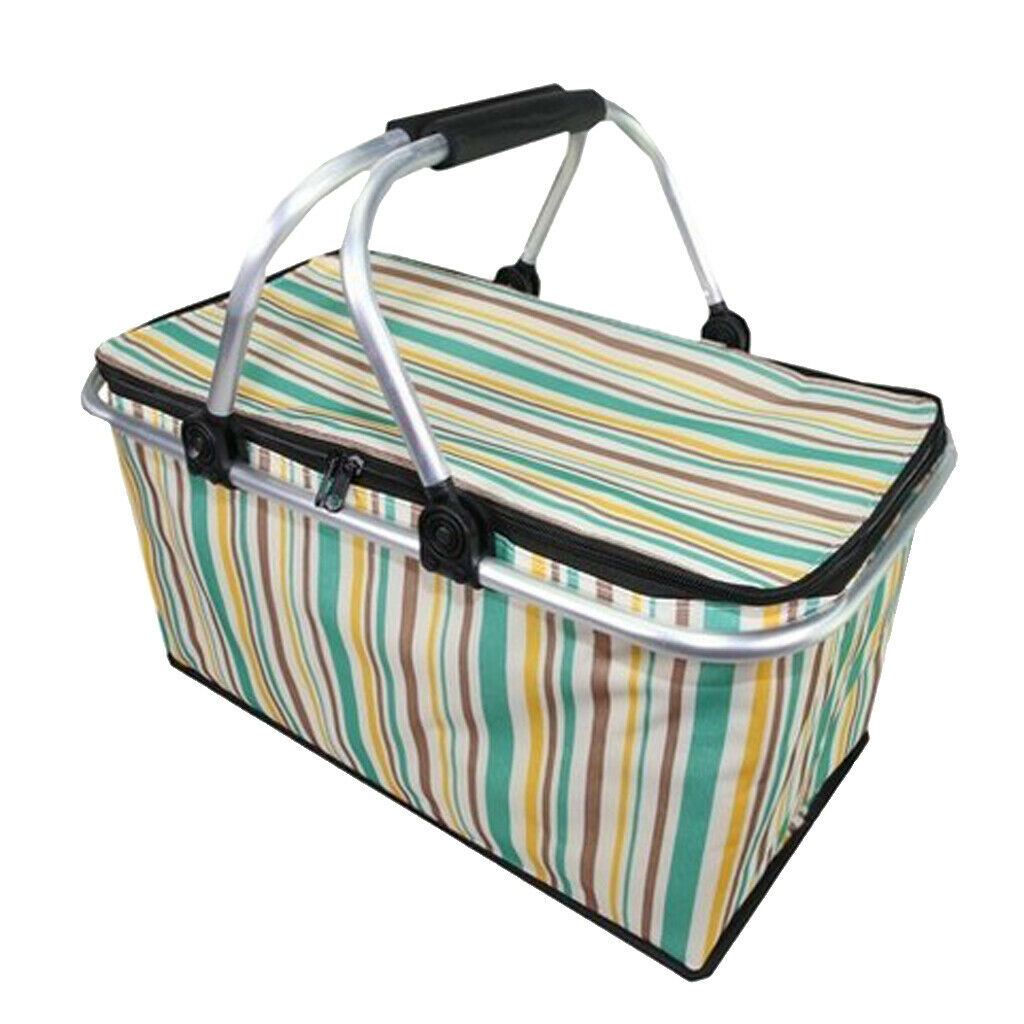 Large Insulated Lunch Box Thermal Cooler Picnic Storage Bag Yellow Stripes