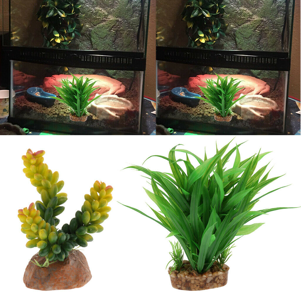 Set of 2, Natural Looking -Artificial Bamboo Leaves & Succulent Aquarium Plant