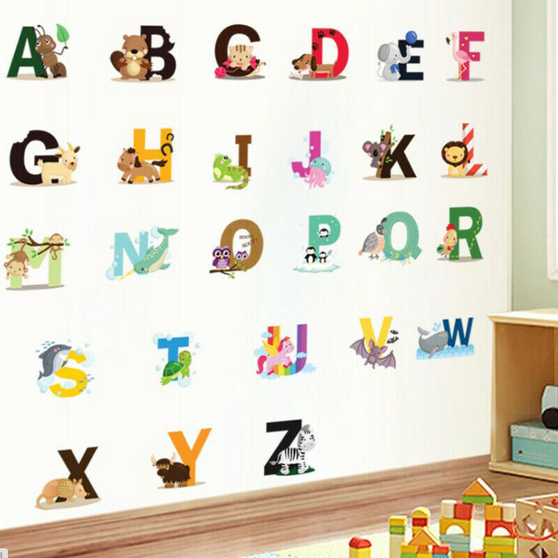 Cartoon Jungle Wild 26 Letters Alphabet Animals Wall Stickers for Kids Ro.l8
