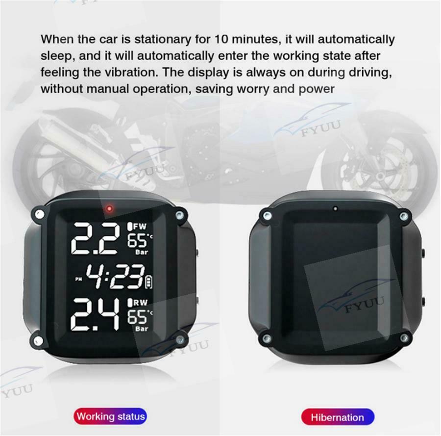 Motorcycle Tire Bike Pressure Monitoring System TPMS Alarm System w/ 2 Sensors