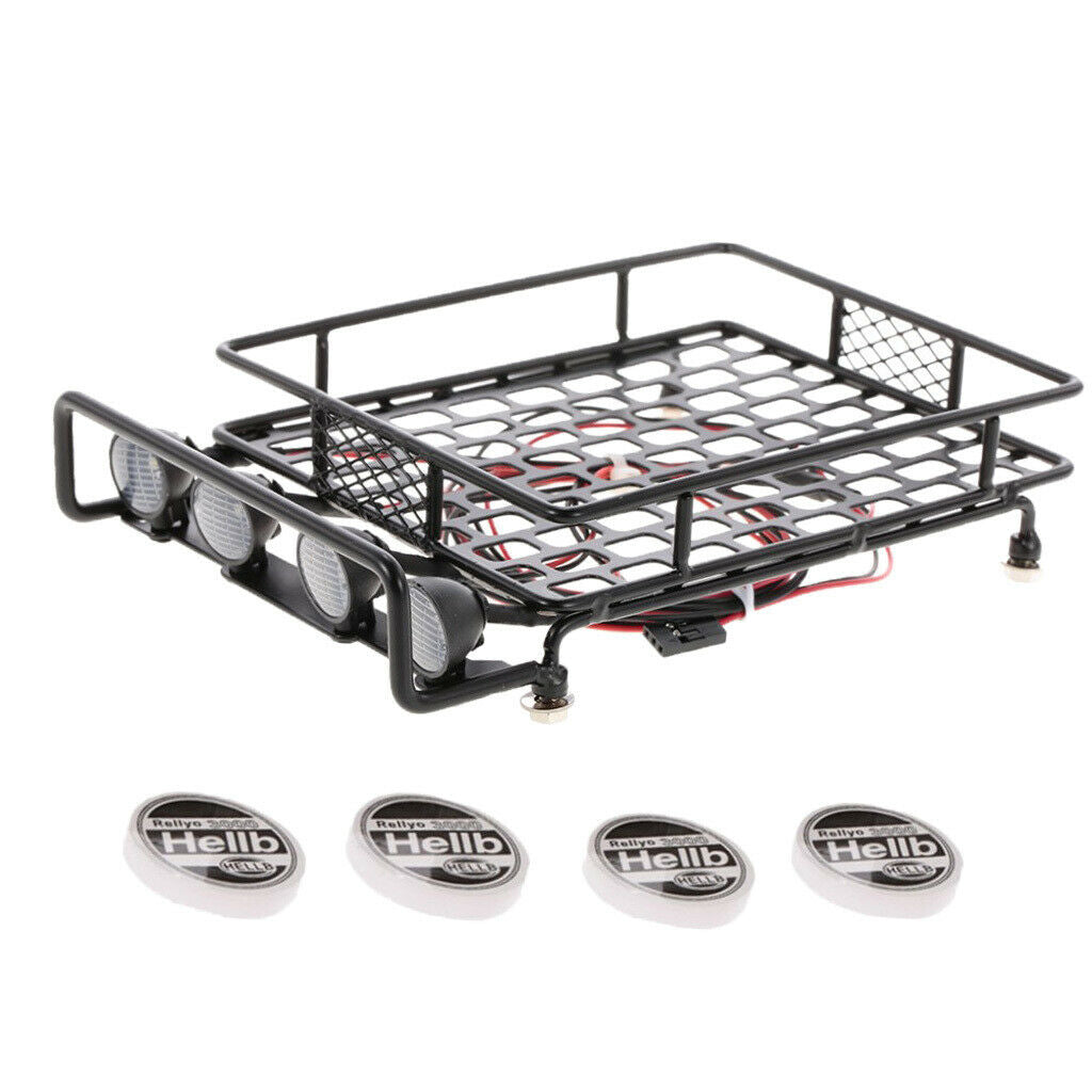 RC 1/10 Metal Roof Rack Luggage Carrier + Round LED Spotlights 170*110*40mm
