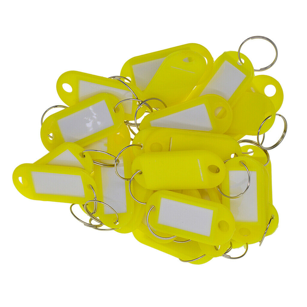 50x Plastic Key Tags Ring ID Luggage Label Name Car Keyring Yellow
