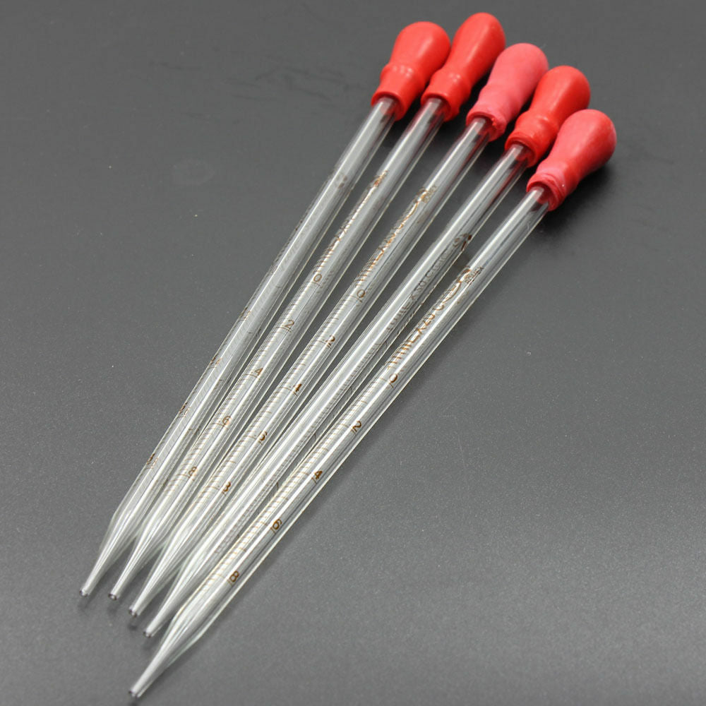 5x Rubber Head Glass Dropper Graduated Line Liquid Transfer Pipette Lab Supplies