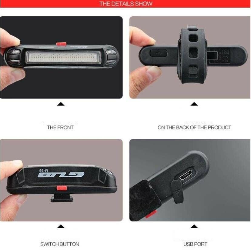 Bike Tail Light USB Charging Bicycle COB Lamp Safety Warning Light Tricolor