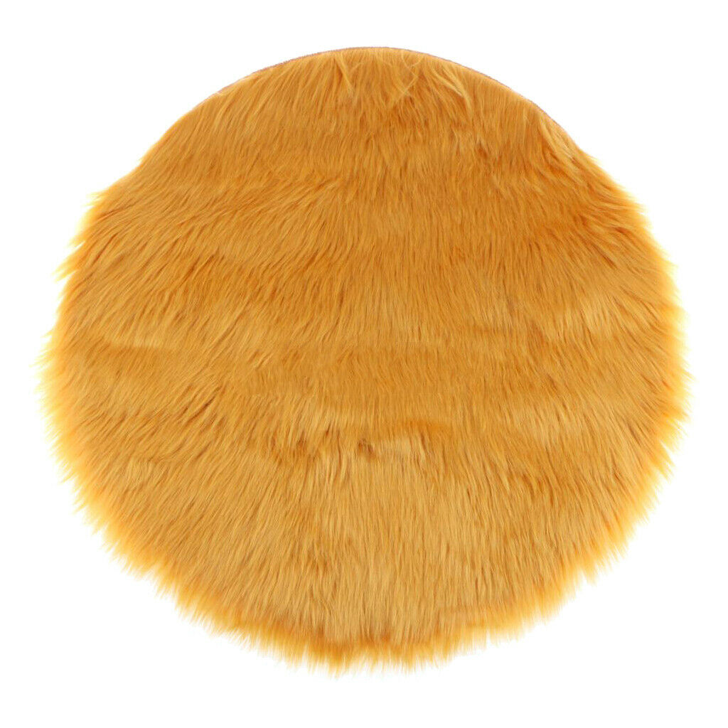 Round 30cm Sheepskin Hairy Carpet Faux Mat Fur Plain Fluffy Area Rug Yellow