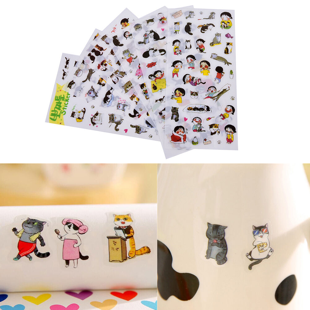 6 Pcs/Pack Korea Transparent Pvc Stickers Cute Cat Diary Photo Album Stic.l8