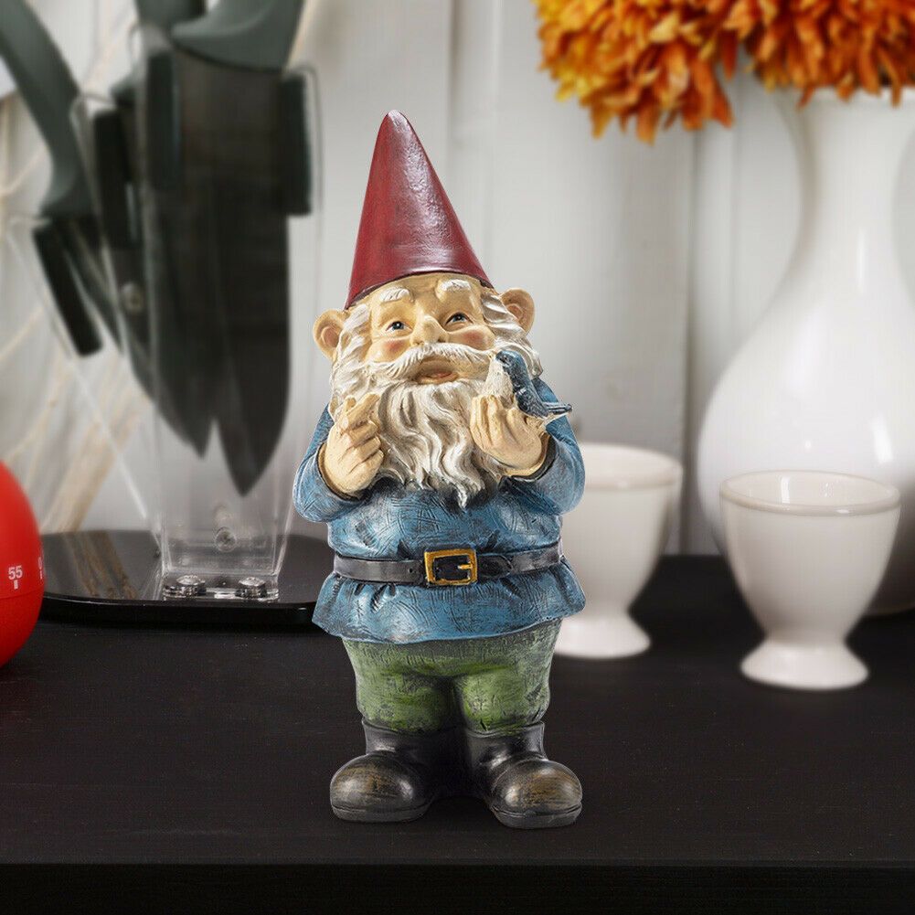 Garden Gnome Holding Bird Dwarf Art Statues Garden Ornament Home Decoration Gi @