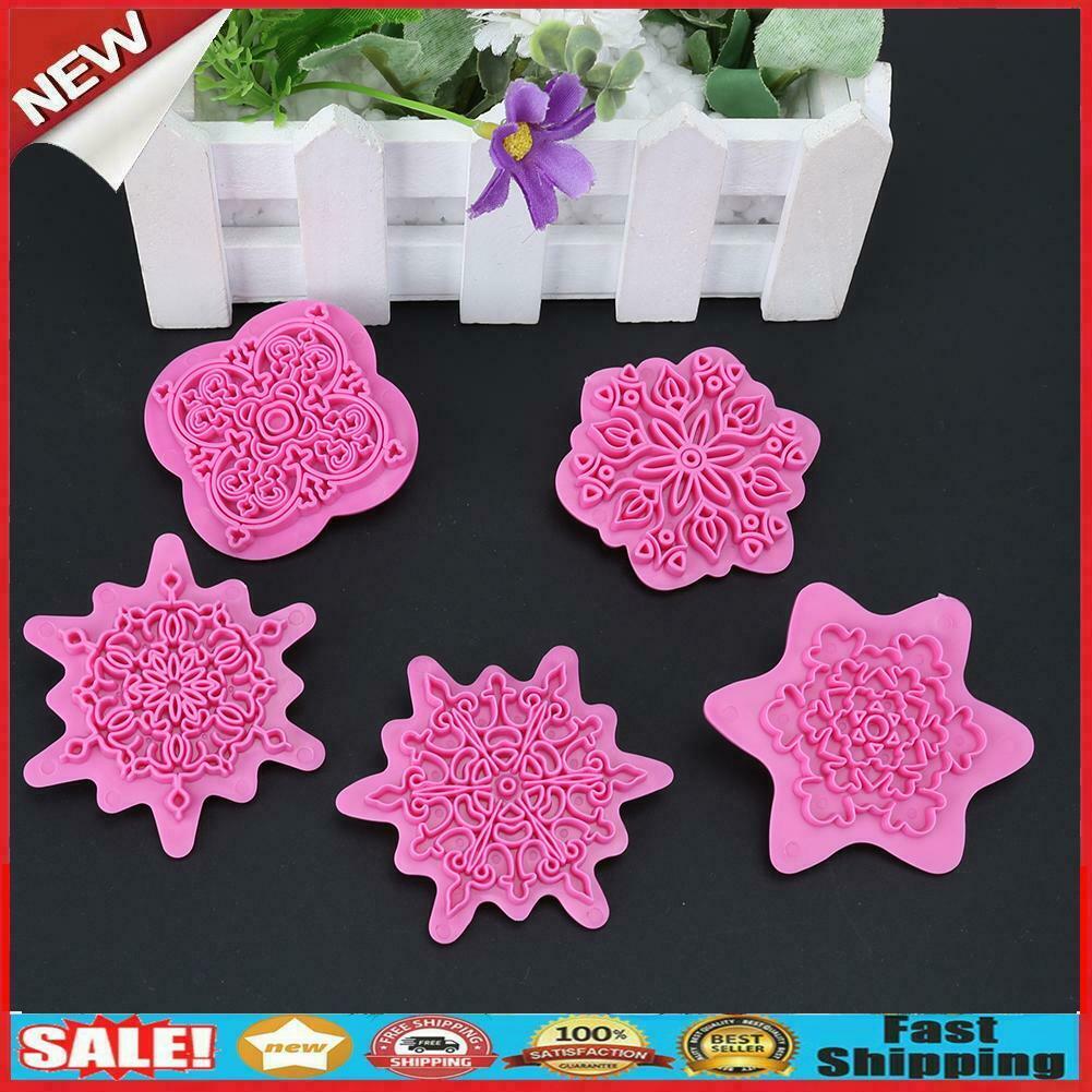 5pcs Snowflake Pattern Cutter Mold Sugarcraft Fondant Cake Decorating Tools @