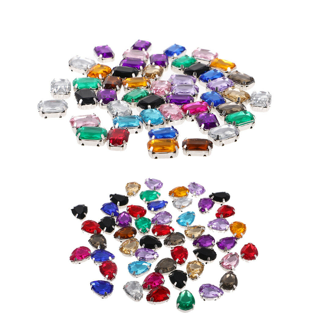 100pcs Acrylic Crystal Rhinestone Waterdrop & Retangle Sewing Buttons Craft