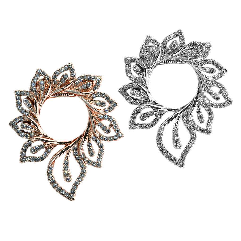 2Pcs Women Crystal Shawl Suits Scarf Clip Ring Brooch Proms Dress Corsage