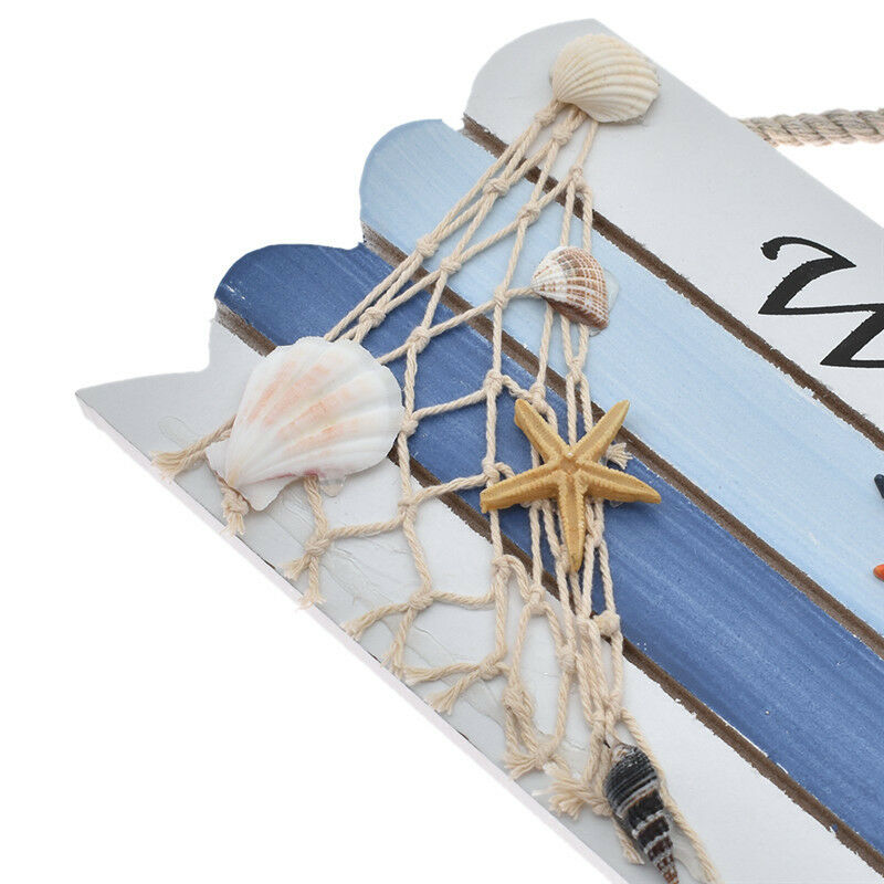 Hanging Wooden Wall Plaque Door Sign Welcome Outdoor Art Beach Sea Shell Design