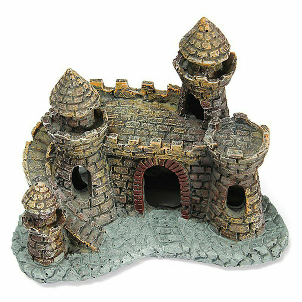 1xWreck Sailing Boat, 1xAntique Castle  Fish Tank Landscape Decoration