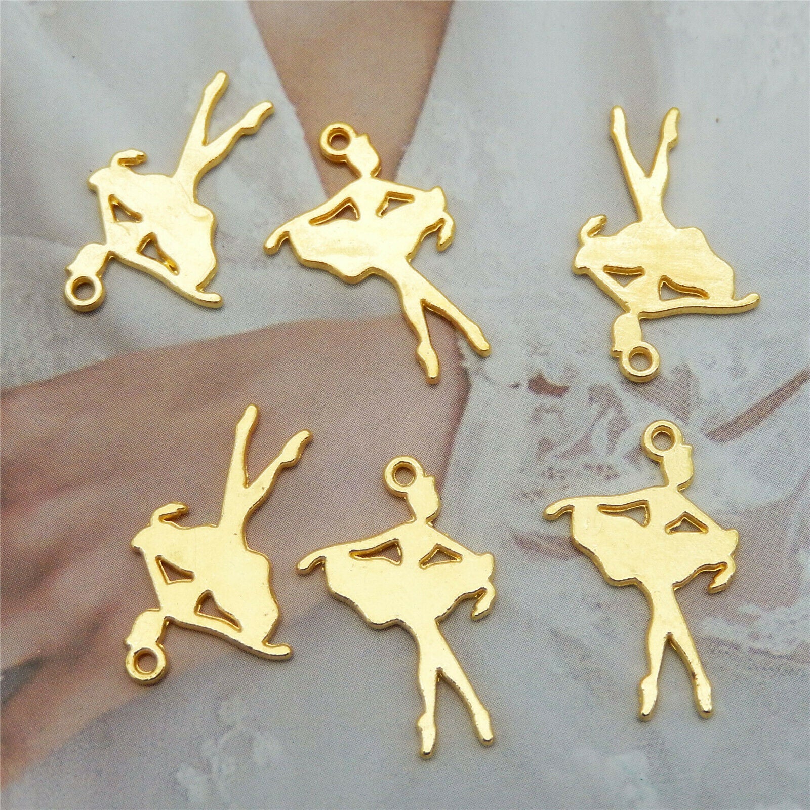 40pcs Golden Ballerina Alloy Charm Dancing Girl Pendant Earring Findings 14*22mm