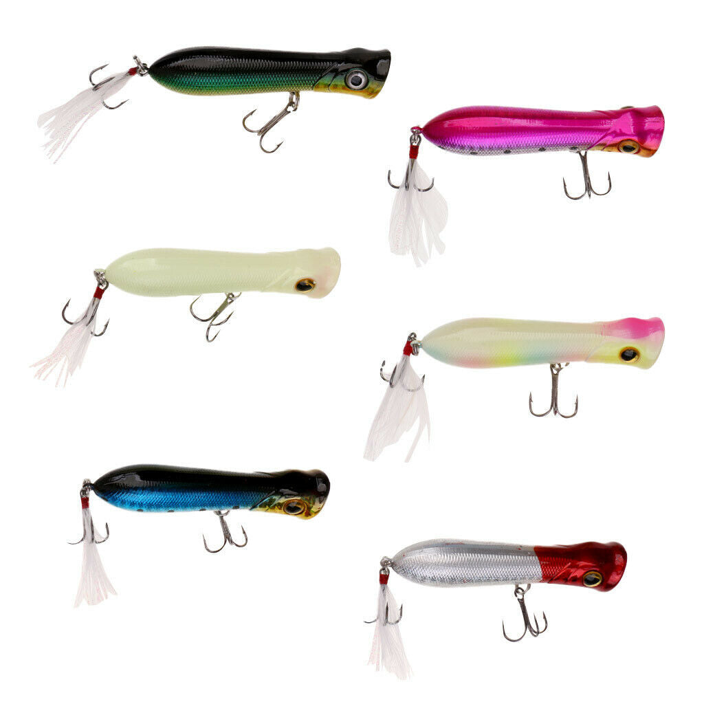 6pcs Popper Floating Hard Plastic Fishing Lure Artificial Bait Hook Lifelike