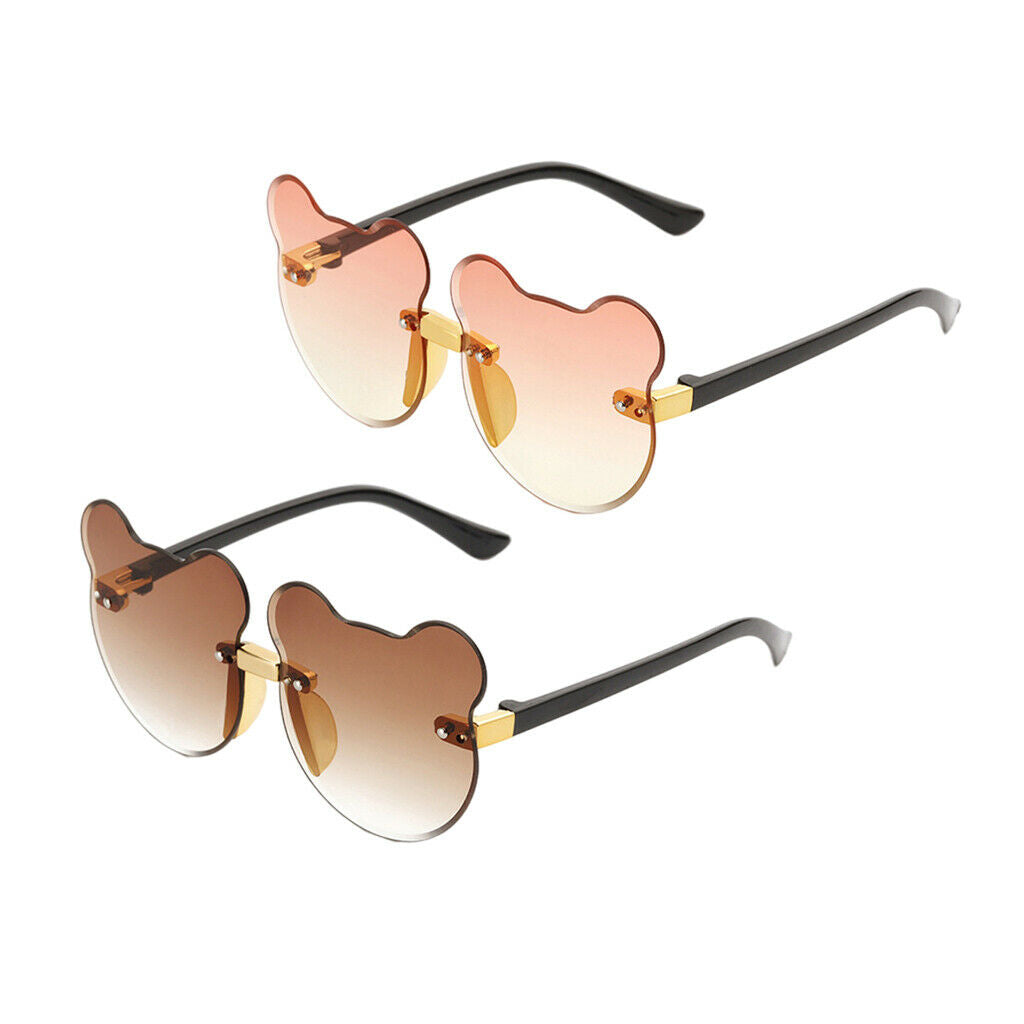 Set of 2 Summer Lovely Cat Ear Sunglasses Rimless Decor Boys Girls Glasses