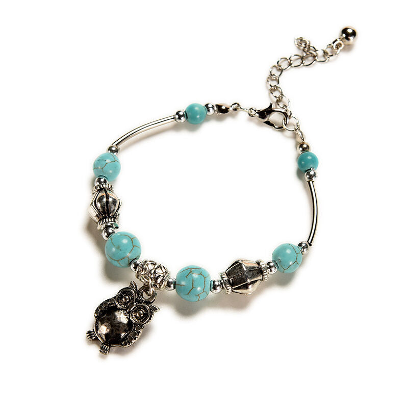 Top Lady jewelry turquoise bead owl pendants fashion popular girl bracele.l8