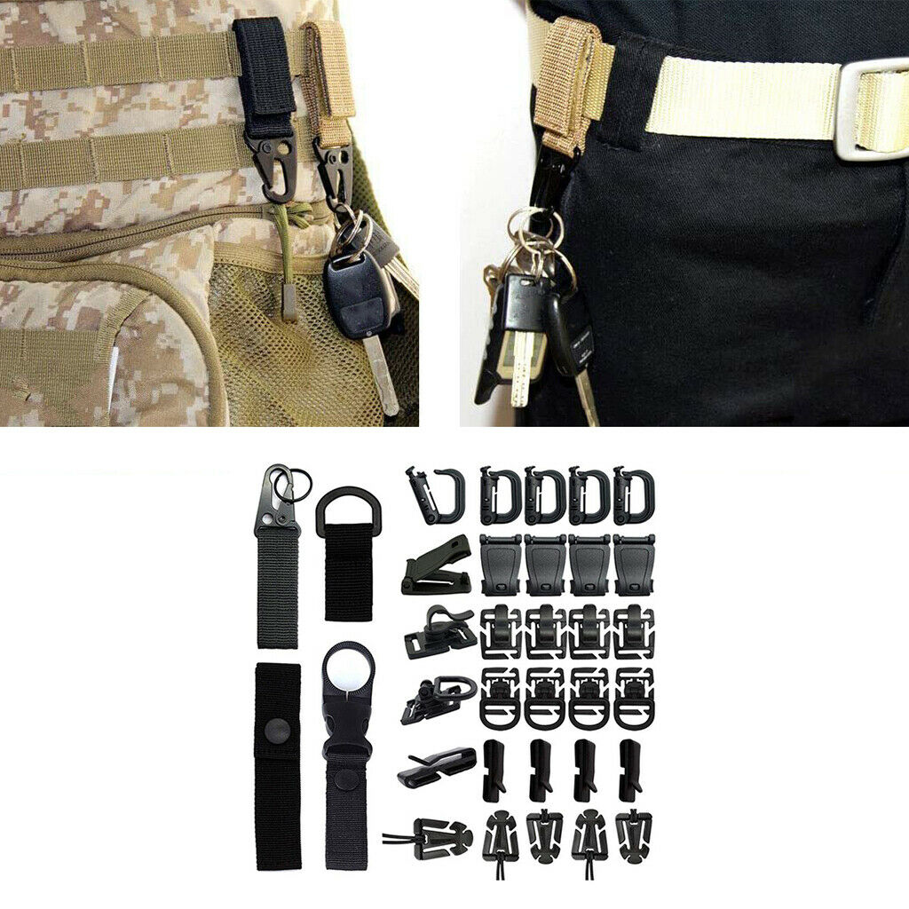 34Pieces Molle Attachments for D-Ring Clip Lock Keyring Holder Outdoor Tools