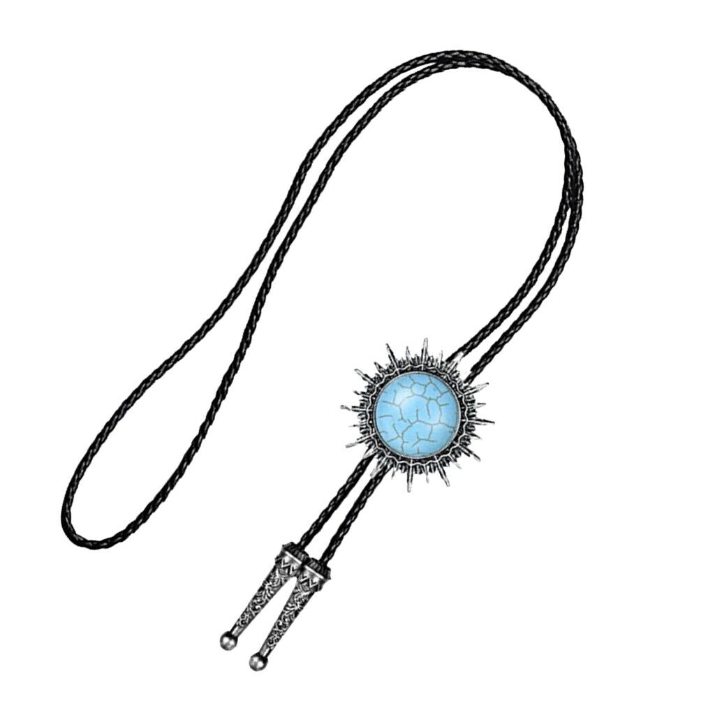 Retro Turquoise Stone Western Native American Cowboy Bolo Leather Necktie