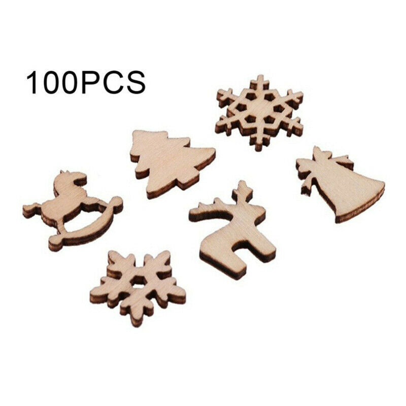 100pcs Wooden Christmas Decorations DiY Christmas Tree Ornaments Pendant SanBU