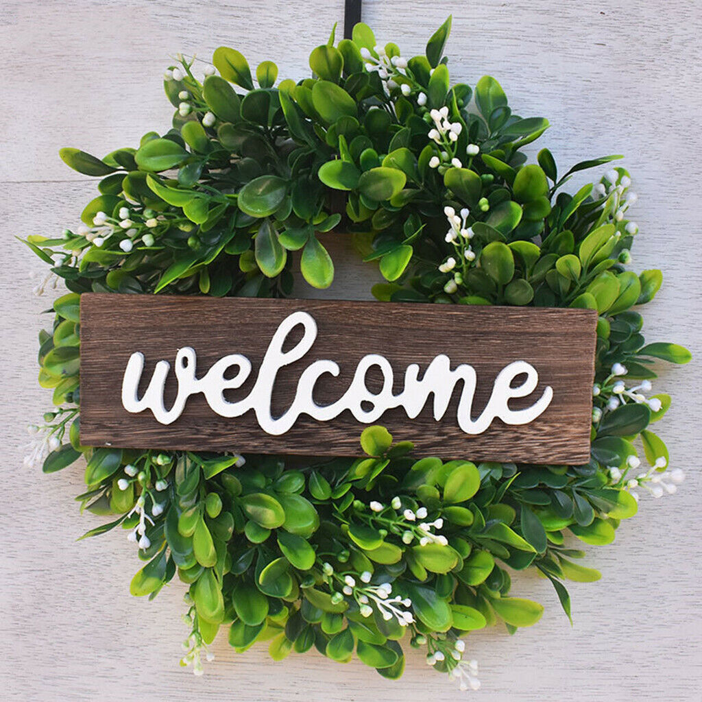 Artificial Eucalyptus Garland Welcome Sign with Wreath Outdoor Front Wall Light