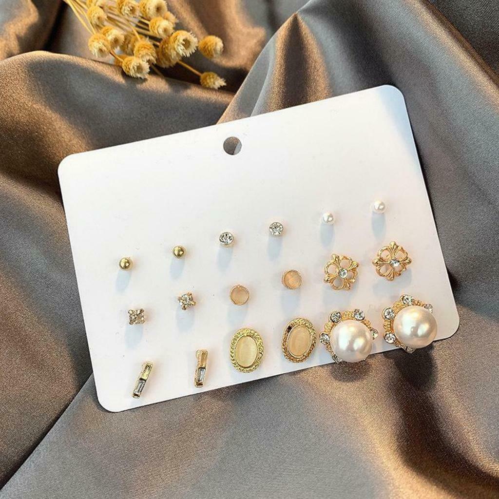 9 Pairs Simple Women Earrings Stud Multiple Stud Earrings Set Mixed Color