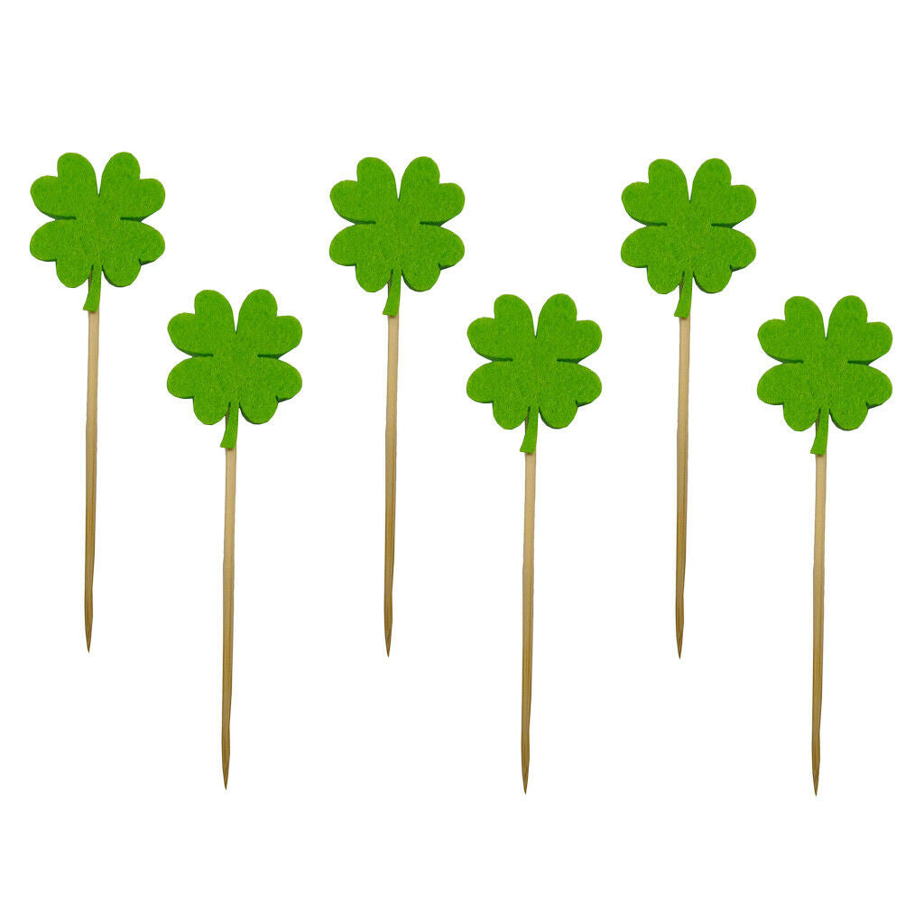 6 Pieces Four Leaves Cupcake Picks Cake Topper Birthday Party Baking Accessories