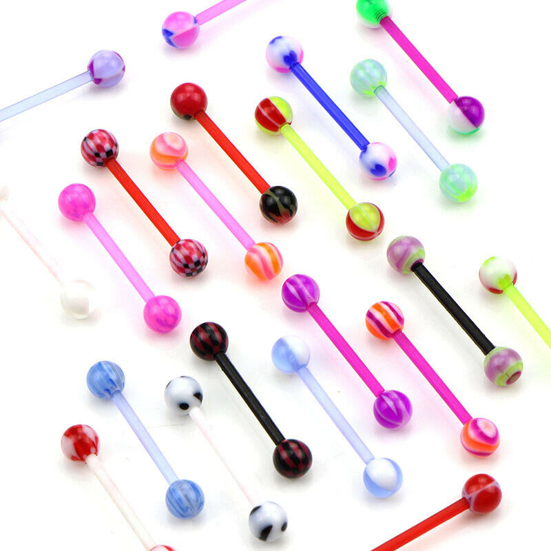 20Pcs/Set Mixed Colors Barbell Ball Tongue Bar Rings Body Piercing Jewel YHM Qx
