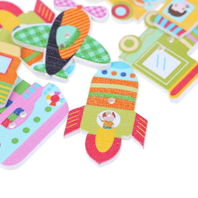 25pcs Mixed Wooden Painted Cartoon Car Decorative Buttons For Crafts DIY .l8