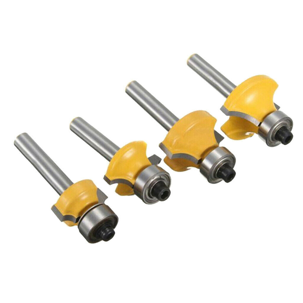 4Pcs 1/4" Shank Roundover Edging Router Bit Set Woodworking Milling Cutter
