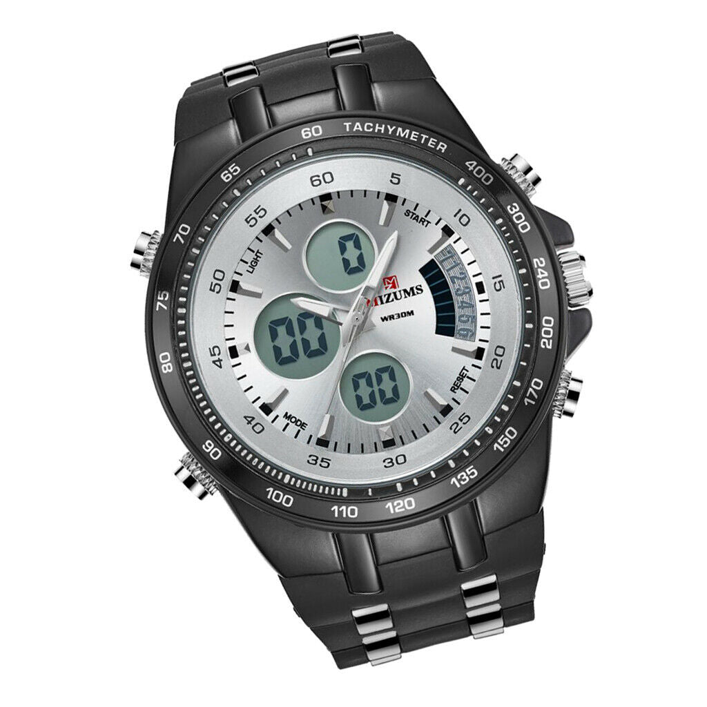 Double Movement Sports Watch Waterproof Large Dial Quartz Wristwatch White