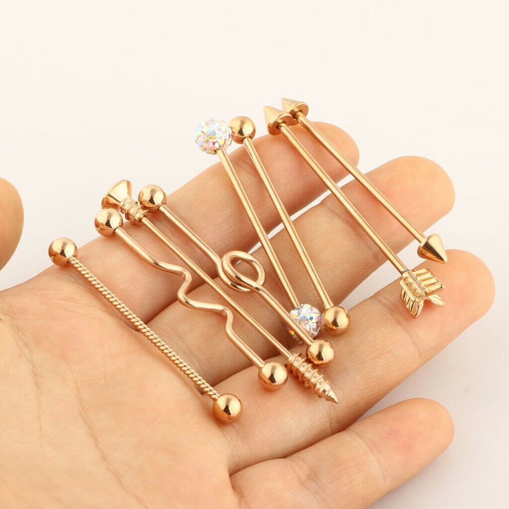 2 Sets 16pcs Industrial Piercing Ball Barbell Ear Bar Earring Women Jewelry