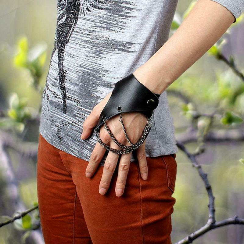 Blesiya Hand Guard Chain PU Leather Bracelet Bangle Biker Punk Rock Jewelry
