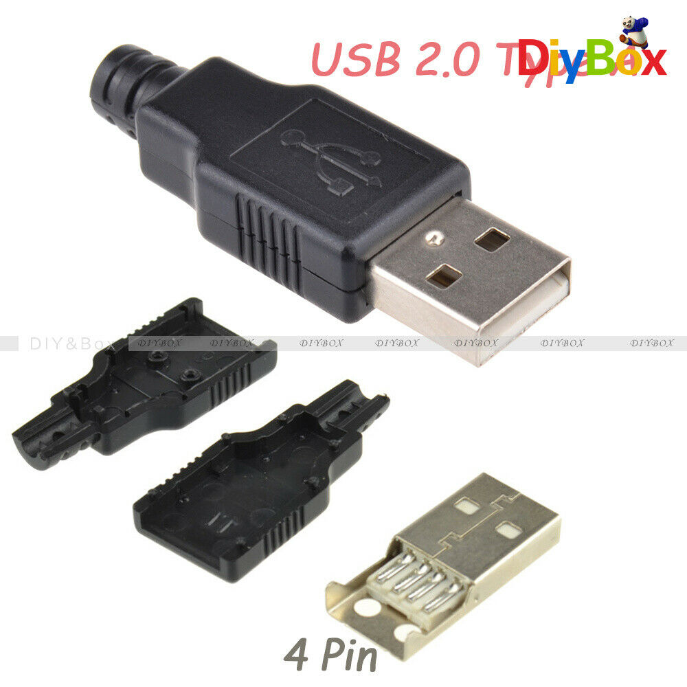 5Pcs USB 2.0 A Type-A Plug 4-pin Male Adapter Connector jack&Black Plastic Cover