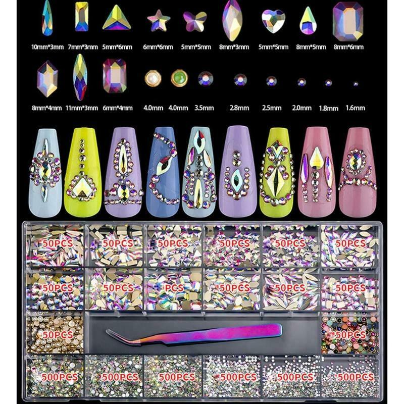Flatback Round Rhinestones Beads Nail Stones with Storage Box Tweezers