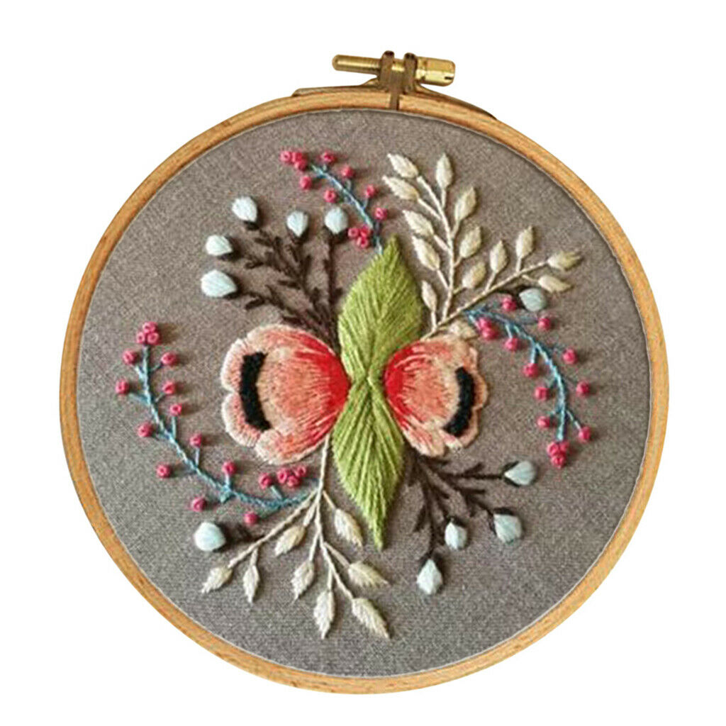 Flower Pattern Cross Stitch Needle Thread Embroidery Kit Hoop for Adults
