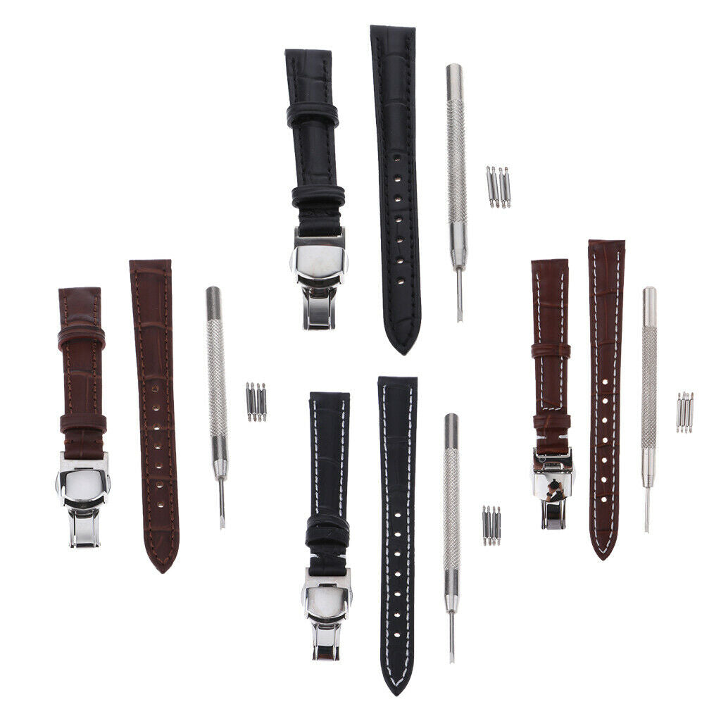 Watch Band Leather Replacement Belt Buckle Accessory Black with black line