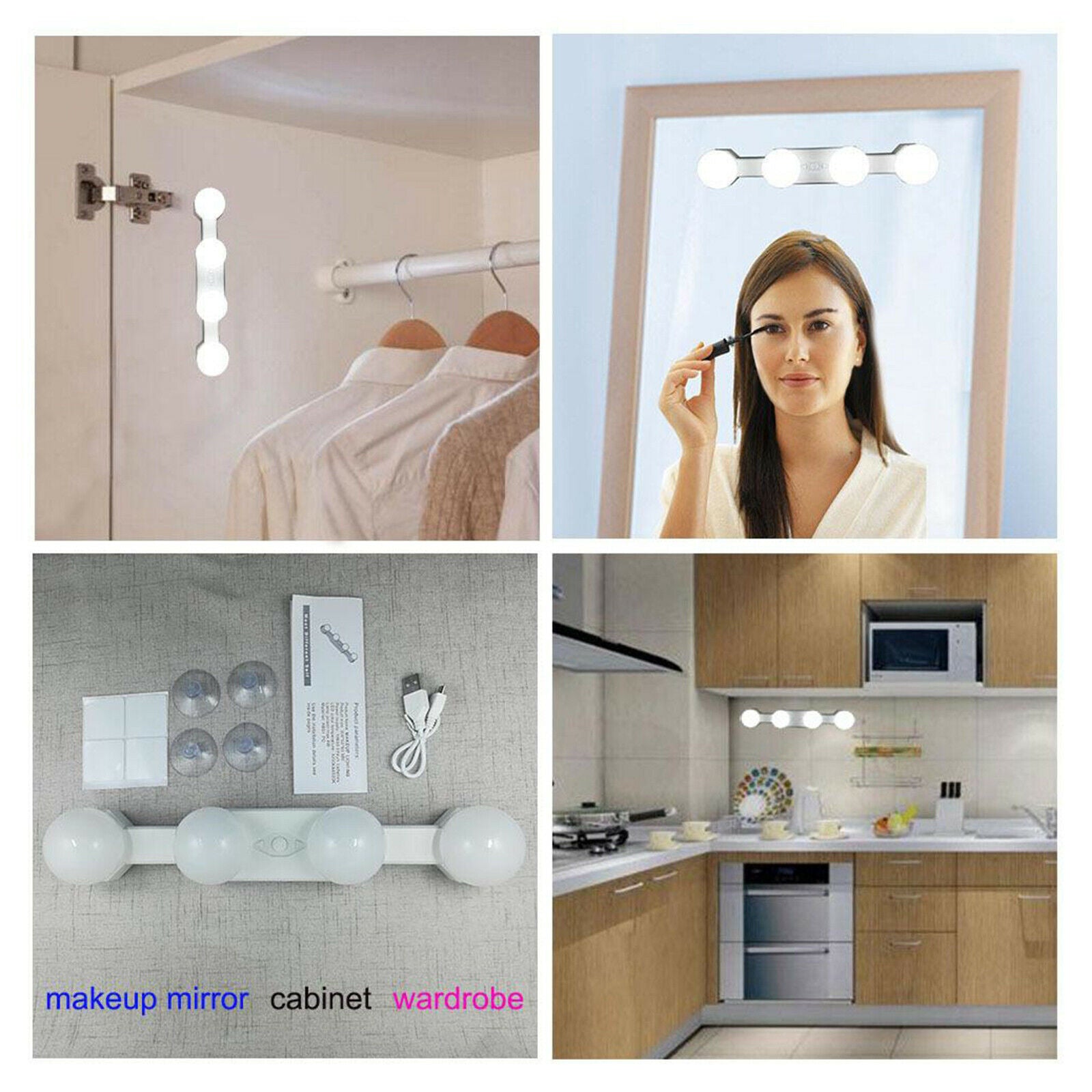 4x   LED Bulbs Vanity Makeup Dressing Table Dimmable Mirror Lights Kit