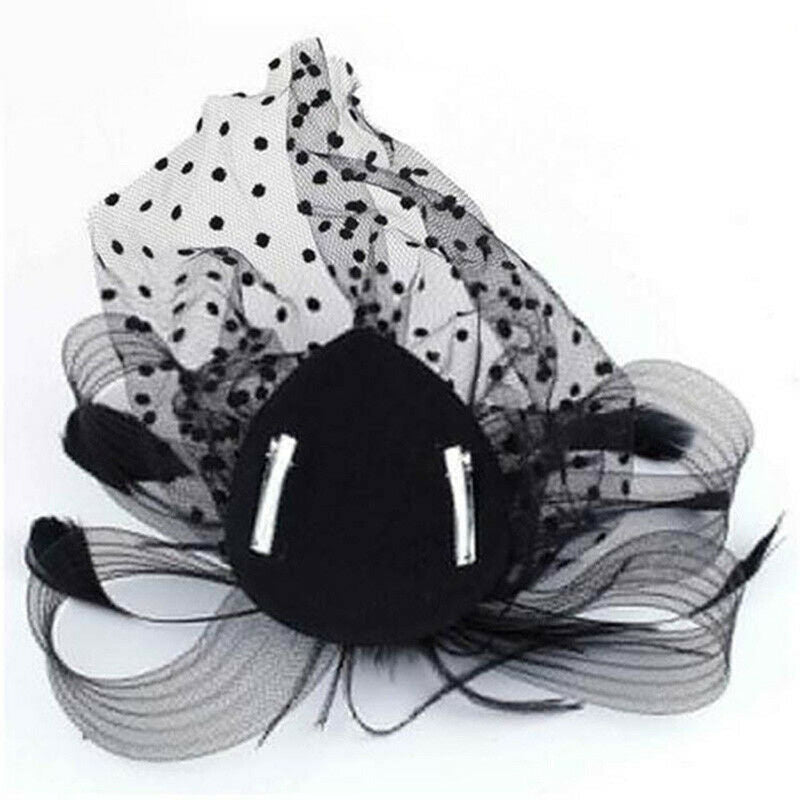 Girls Feather Hair Clip Wedding Party Fascinator Veil Hat Hair Accessories HN US