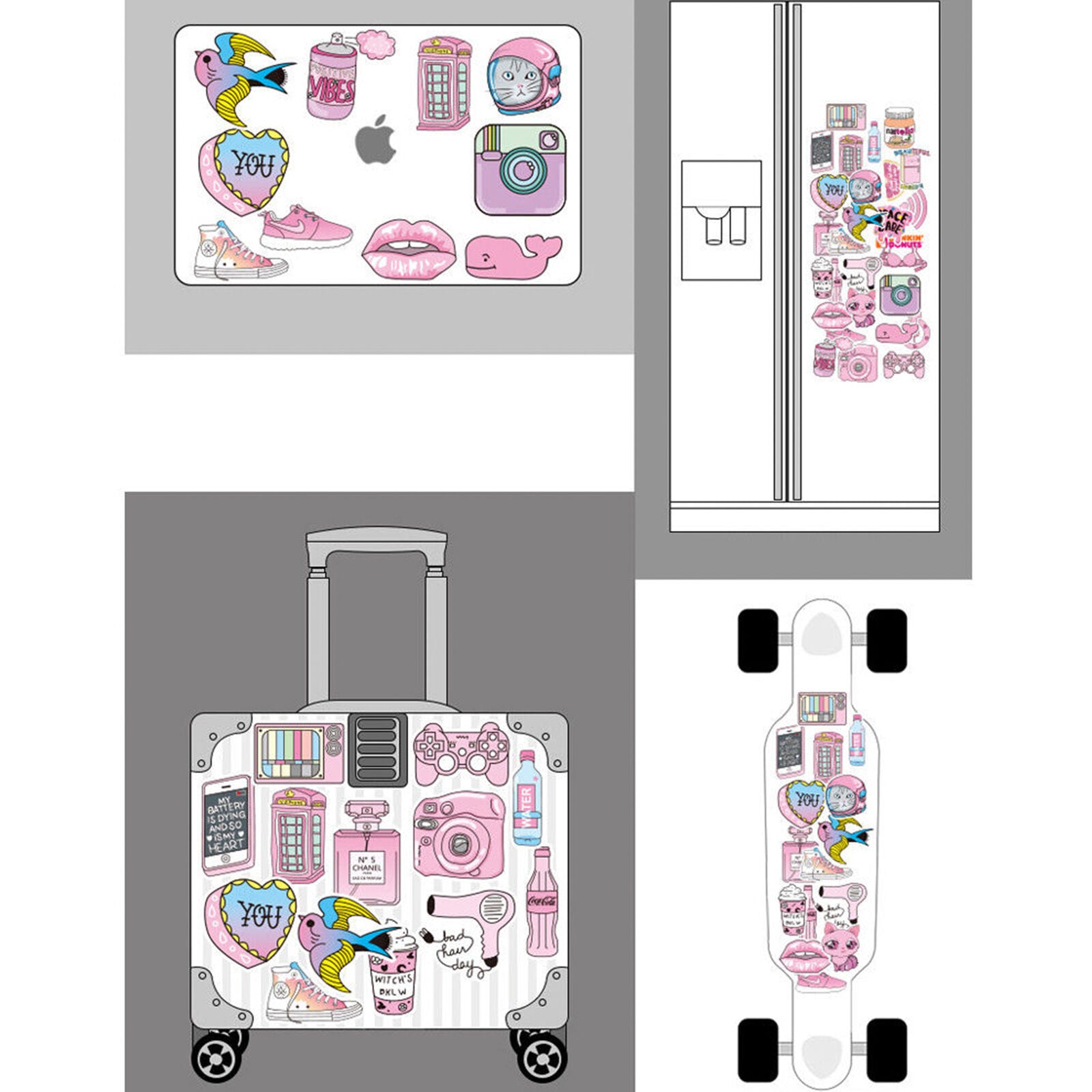 50Pcs Cartoon Skateboard Stickers Motorcycle Car Laptop Luggage Decals For Girls