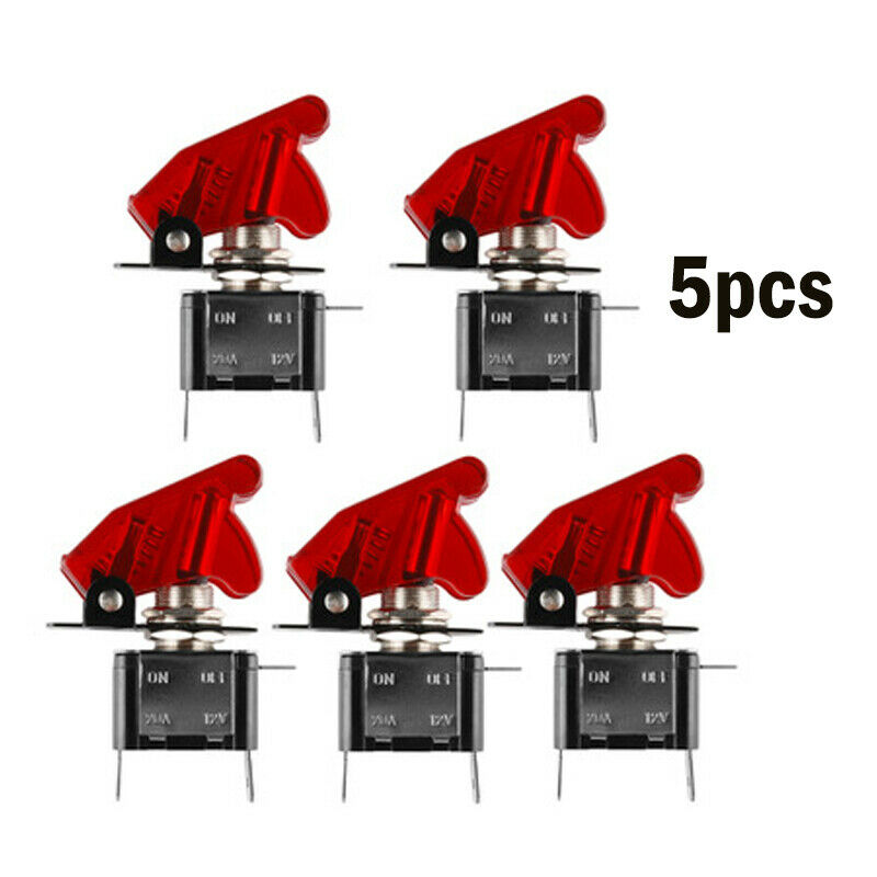 5X 12V 20A Red Cover LED Rocker Toggle Flick Switch SPST ON/OFF Truck Boat 2Pin