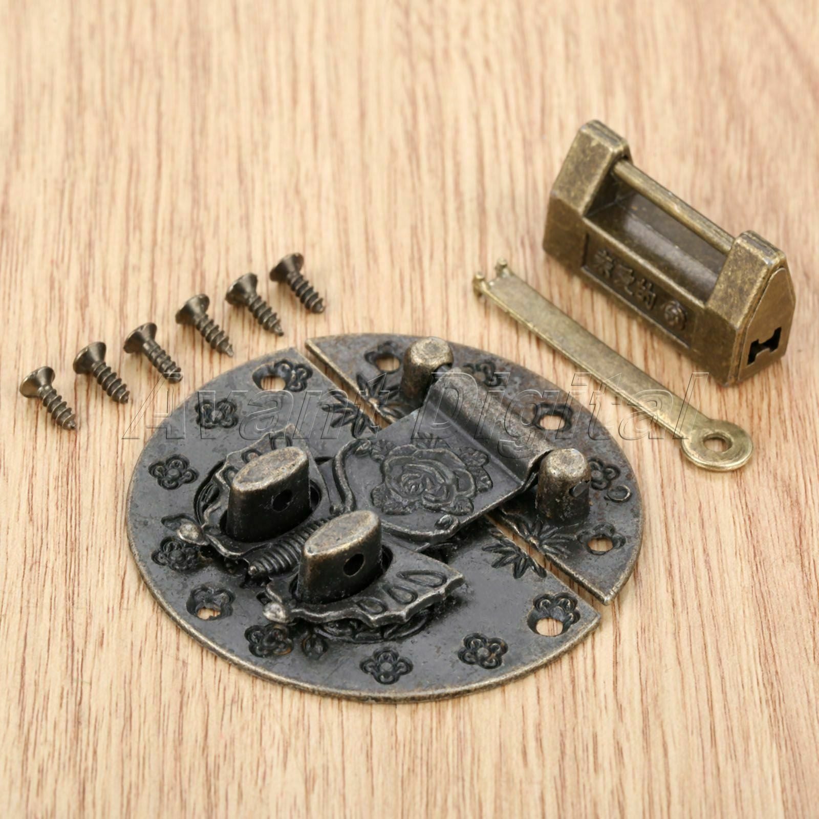 1Set Padlock Chinese Jewelry Box Lock Retro Carved Butterfly Suitcase Latch Hasp
