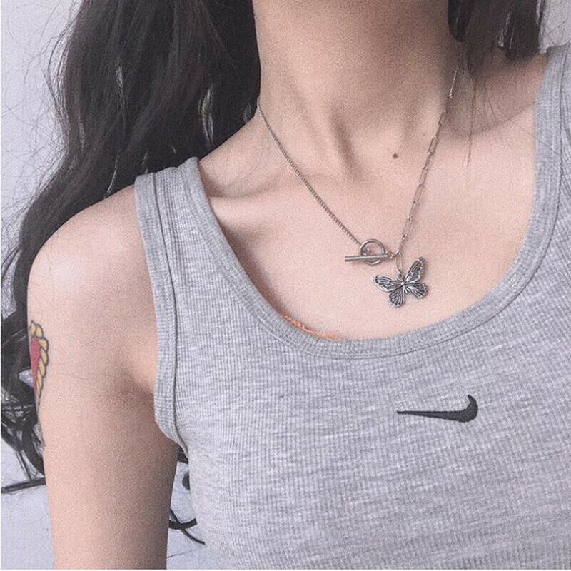 Gothic Butterfly Pendant Necklace For Women Choker Accessories Gift For Girl Qx