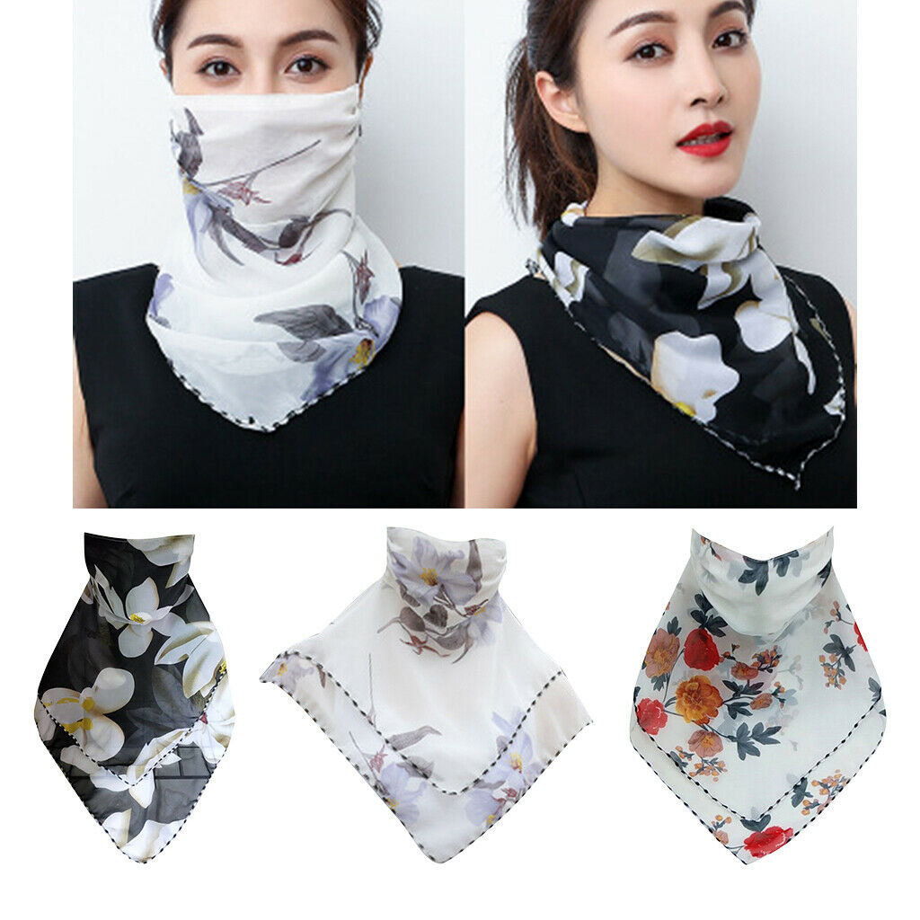 3 Pack Floral Face Scarf Outdoor Dust-proof Sun Protective Silky Scarf