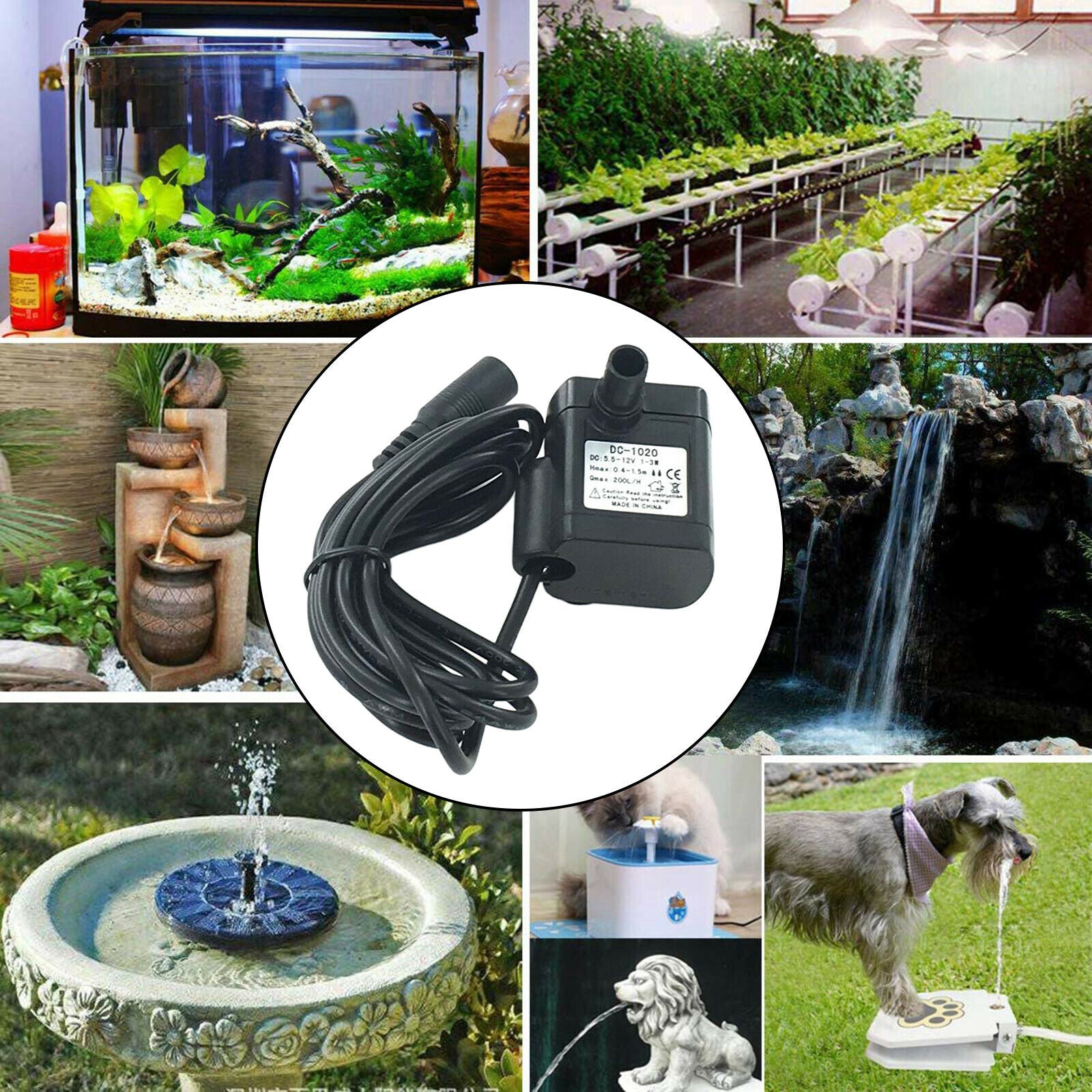 1x Brushless DC 12V Fountain Water Pump 200L/H for Aquarium Pond Circulating