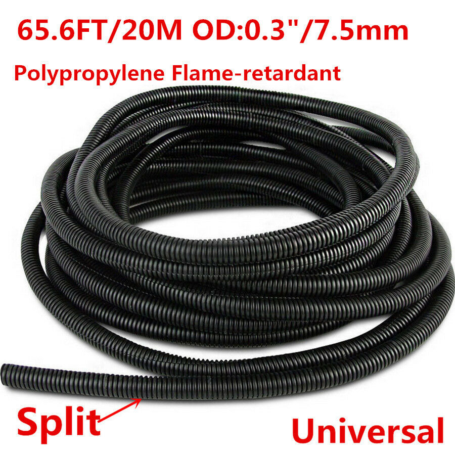 65.6' Ft. 0.3" Split Wire Loom Conduit Polyethylene Tubing Sleeve Tube For Autos